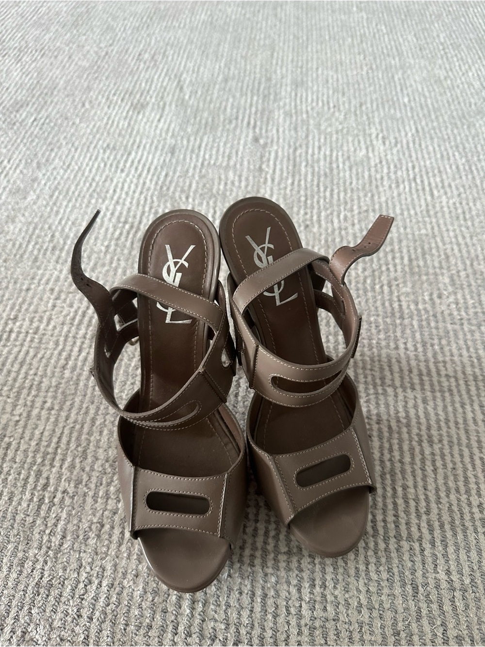 Saint Laurent Brown Leather Cutout Strappy Heels - Picture 5 of 5